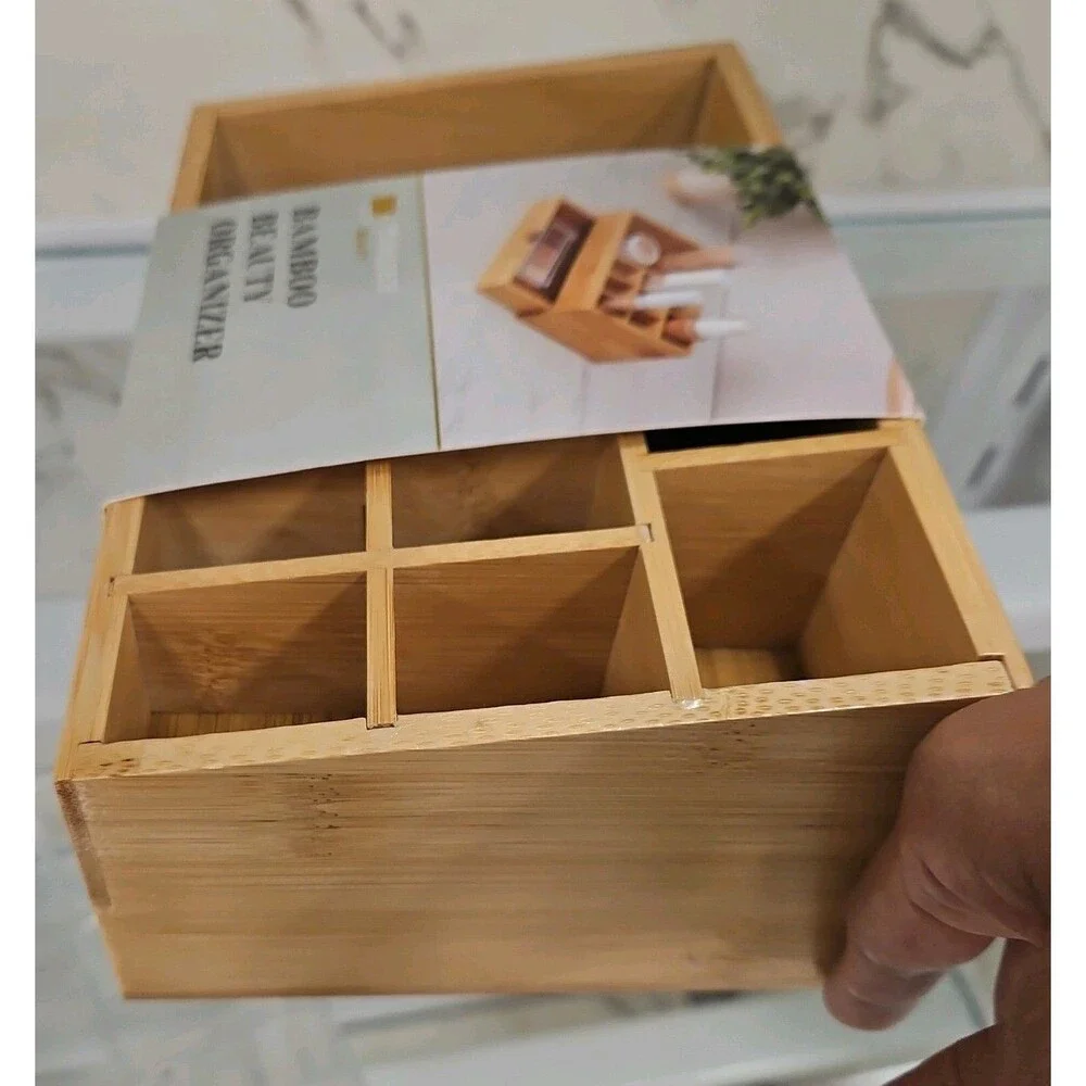 Thinkspace Bamboo Makeup Organizer w Drawer Cosmetic Storage Vanity Countertop